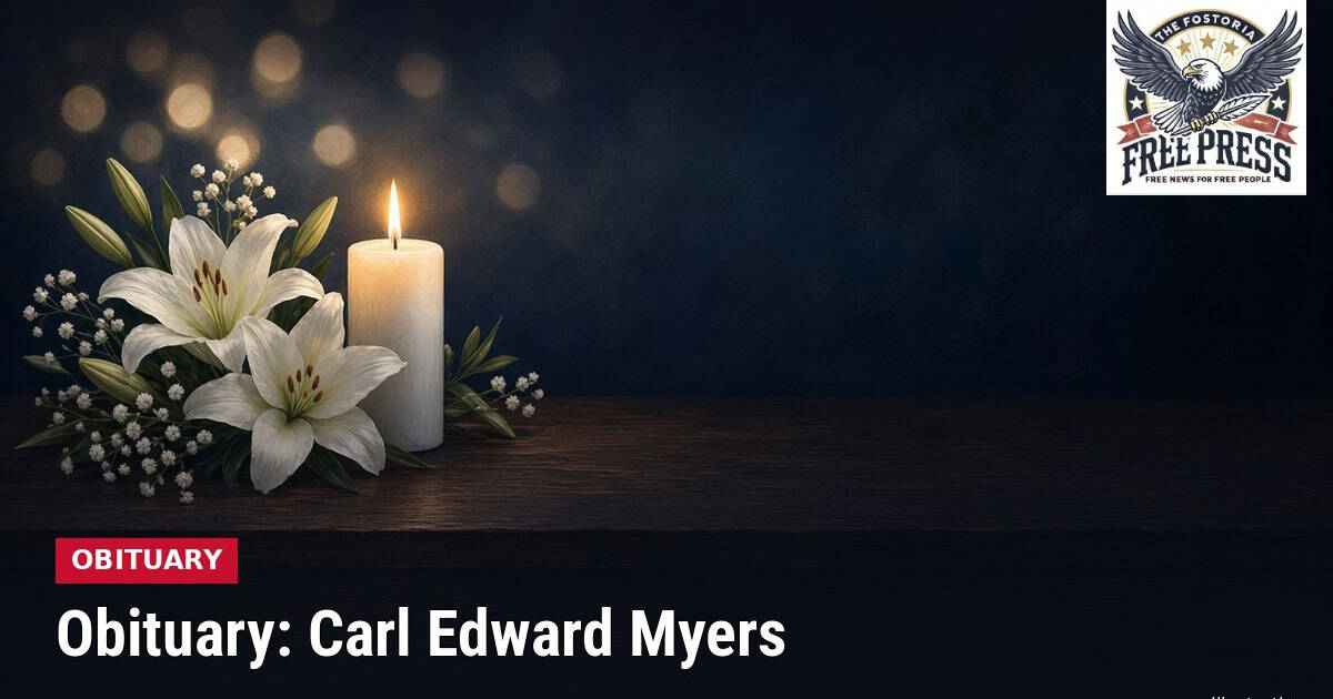 Fostoria News Memorial candle and lilies for Carl Edward Myers obituary.